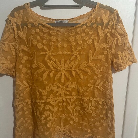 ZARA LACE EMBROIDERED BLOUSE SZ L - Picture 1 of 5